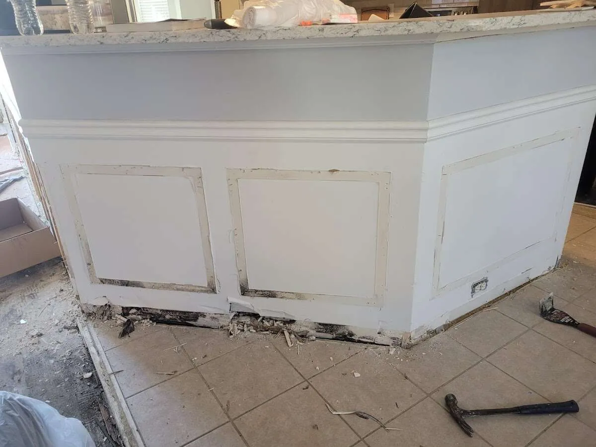 Water damage and mold on kitchen during Burst Pipe Cleanup in Pleasure Point